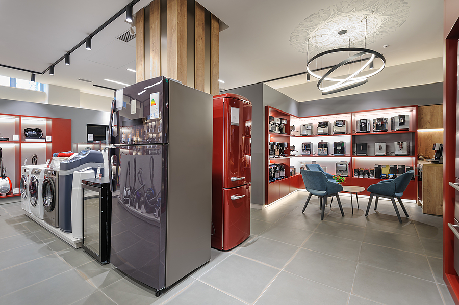 Refrigerators, washing machines, and coffee machines in the premium kitchen appliances store